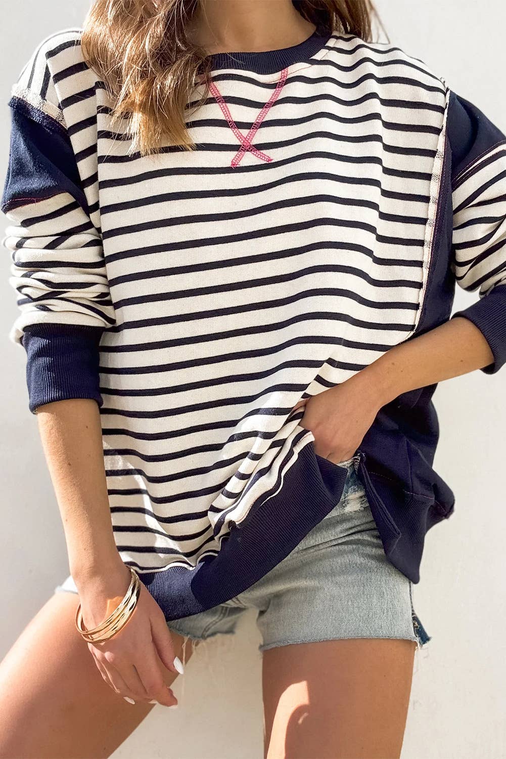 LONG SLEEVE HOODIE WITH MATCHING STRIPES