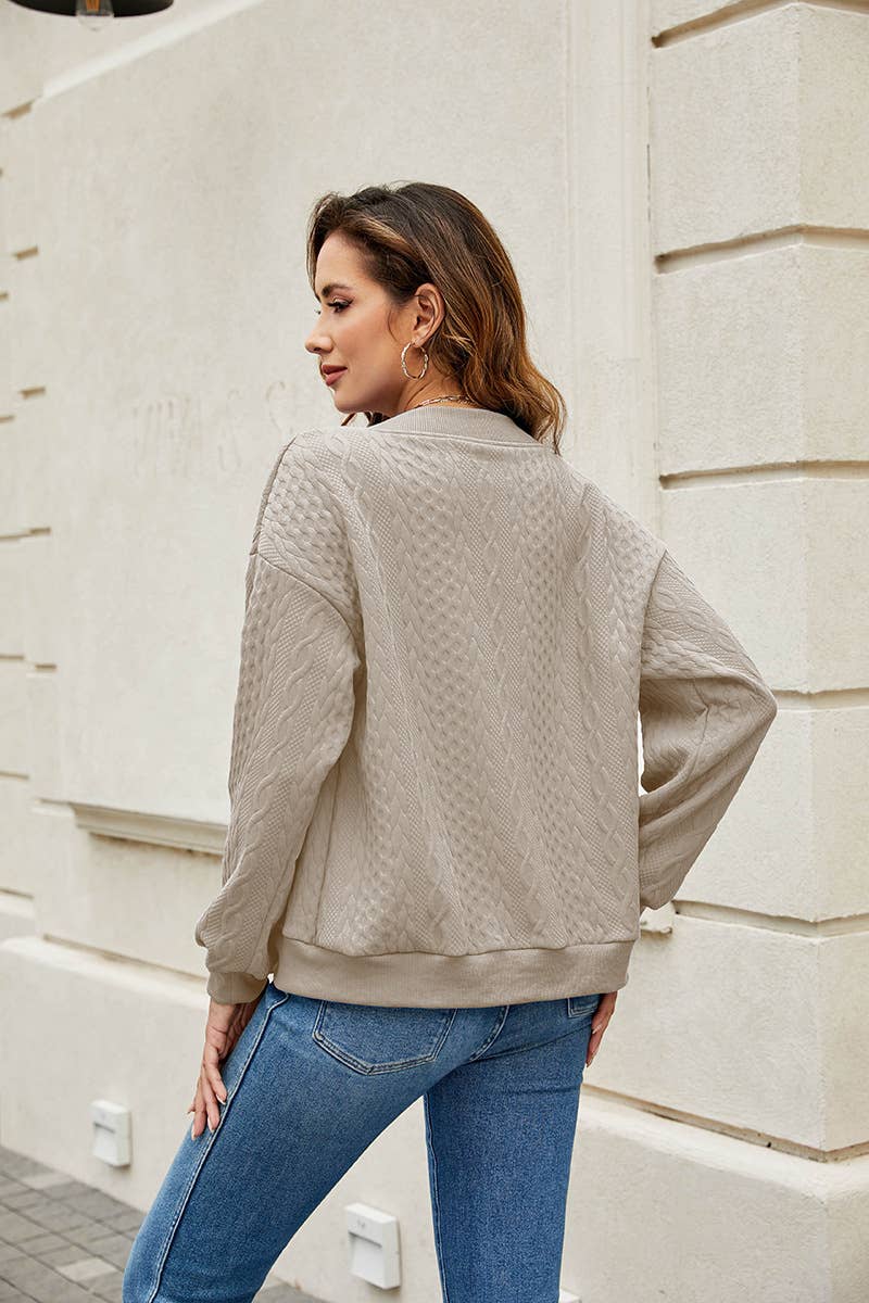 Solid-color zipper round-neck Jackets