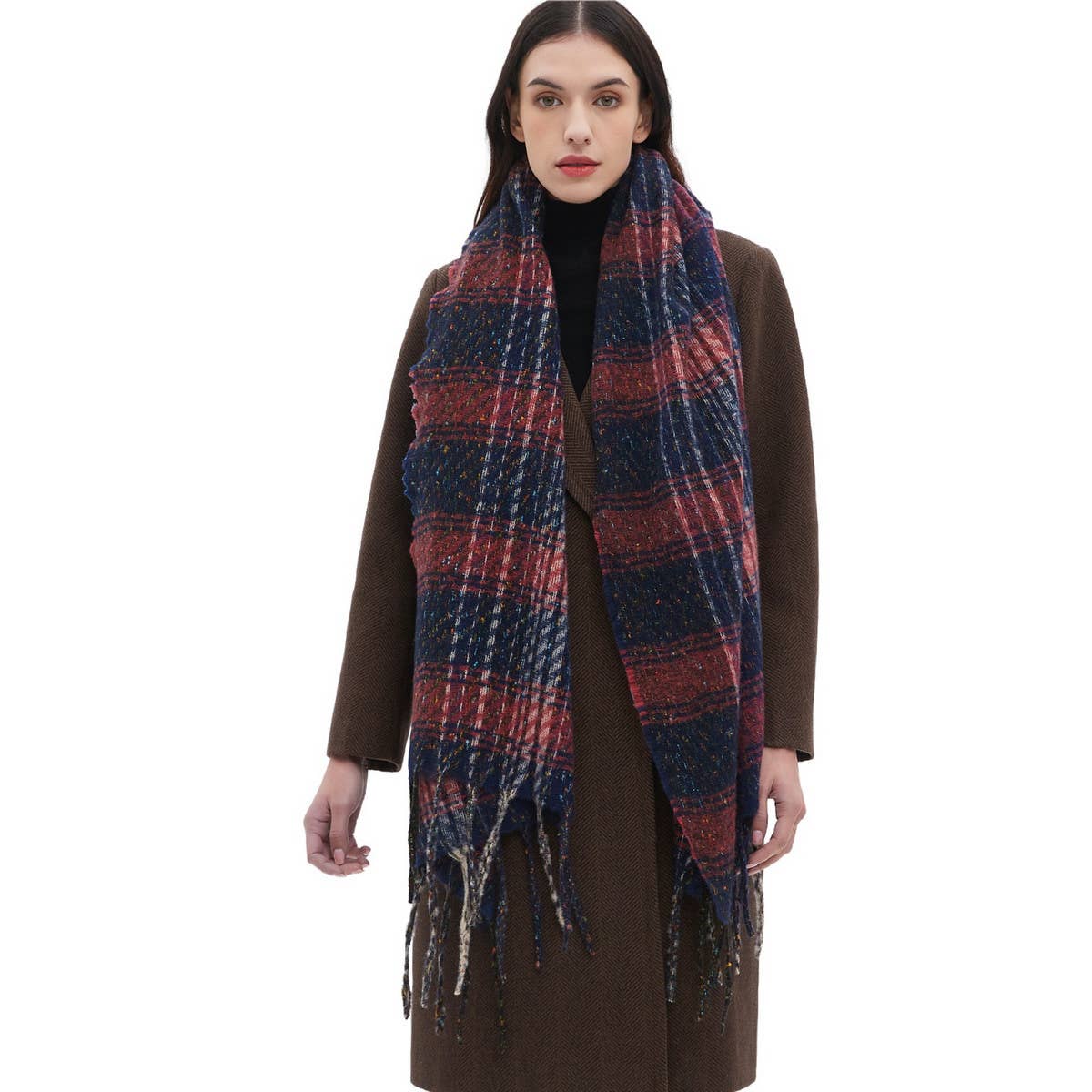 Mixed Plaid Fringe Scarf ? Unisex Winter Shawl