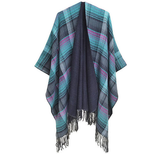 MULTI-COLOR SPLIT SHAWL CLOAK WITH GRADIENT LINES