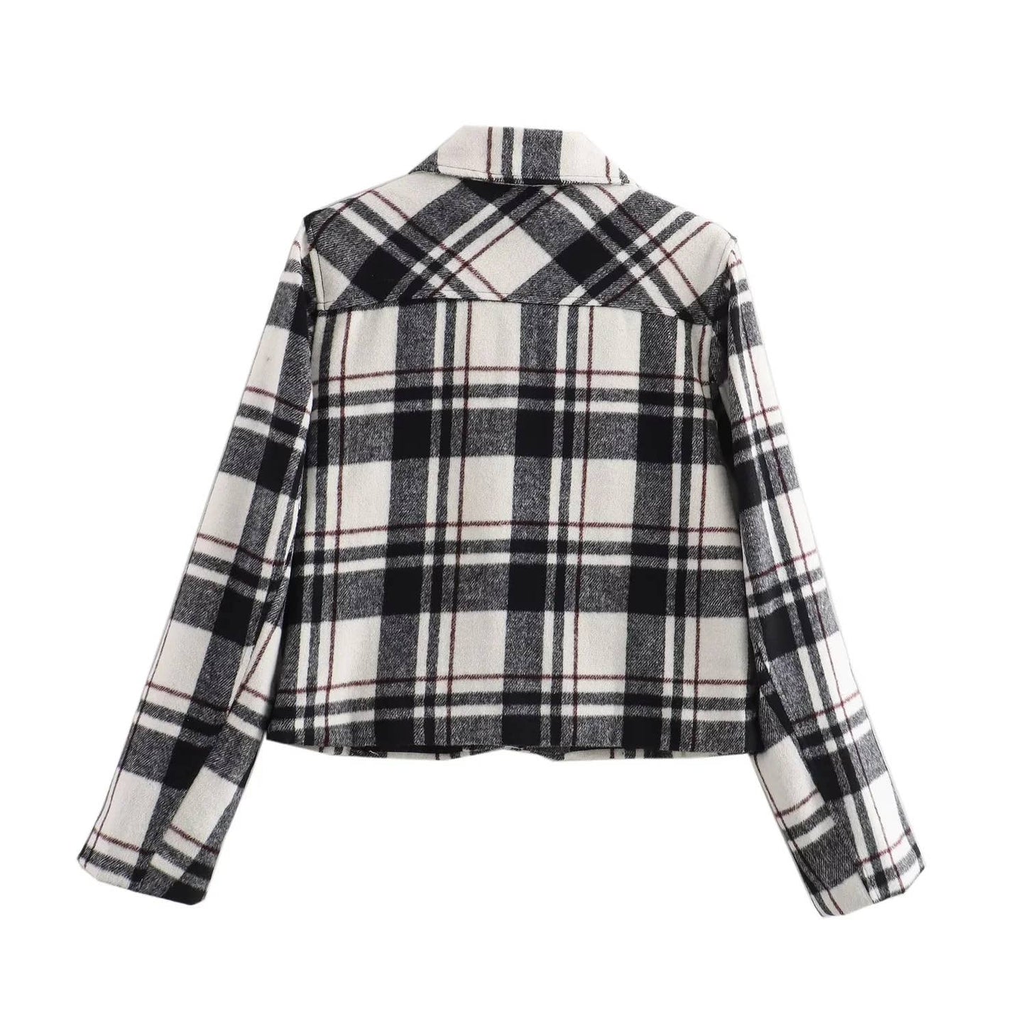 VINTAGE BAGGY LAPEL LONG-SLEEVED PLAID JACKET