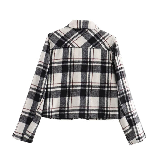VINTAGE BAGGY LAPEL LONG-SLEEVED PLAID JACKET