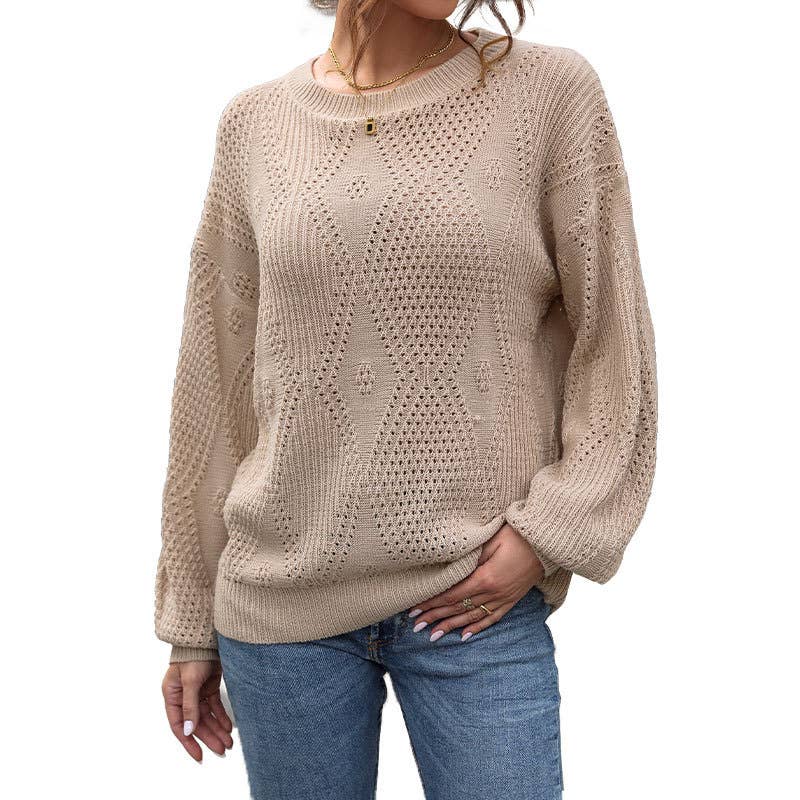 HOLLOW-OUT ROUND NECK LOOSE SOLID COLOR SWEATER