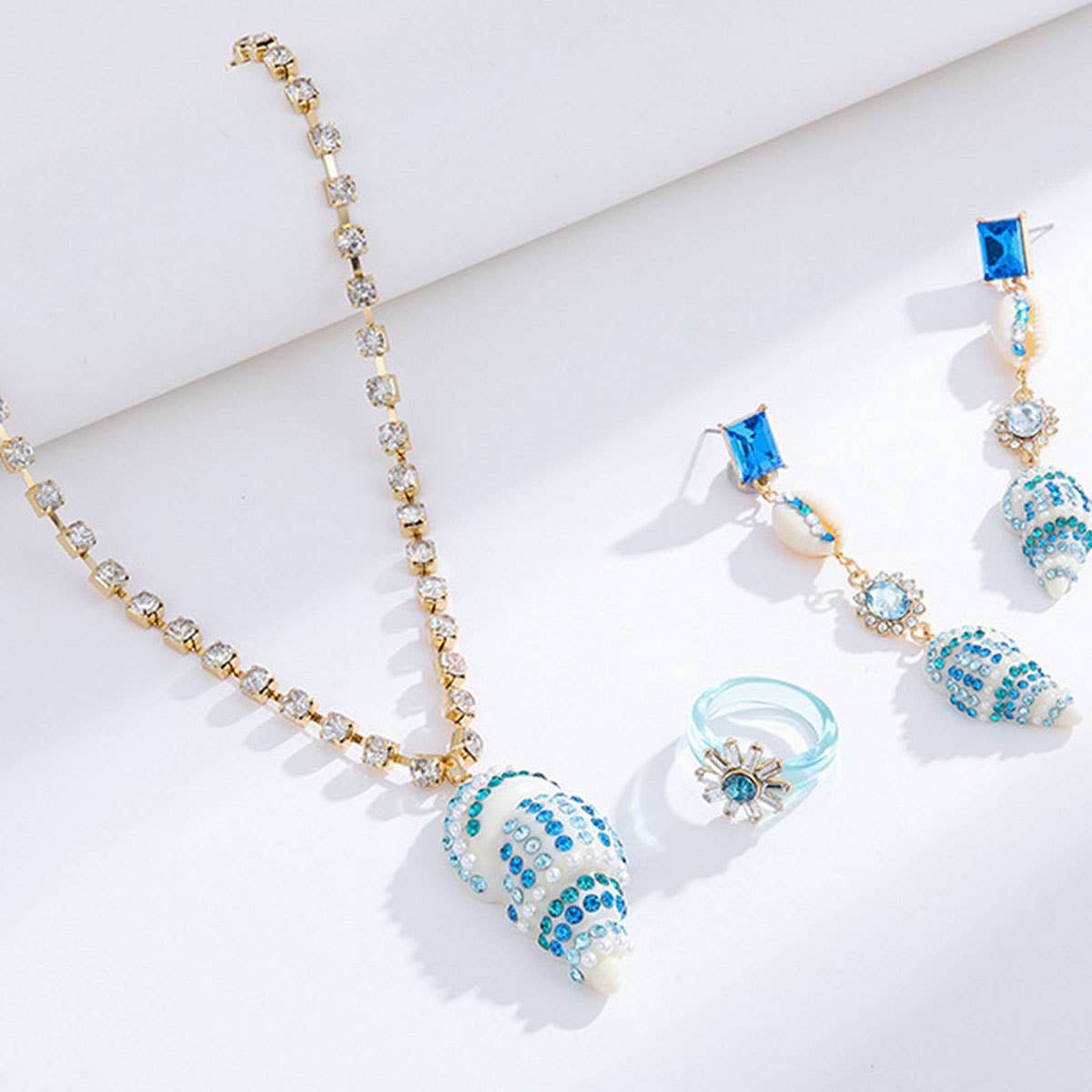 BEACH TRAVEL FASHION DIAMOND NECKLACE JEWELRY SET_CWAJE2914