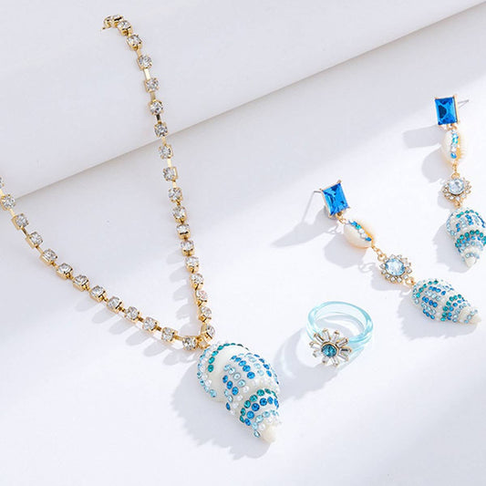 BEACH TRAVEL FASHION DIAMOND NECKLACE JEWELRY SET_CWAJE2914