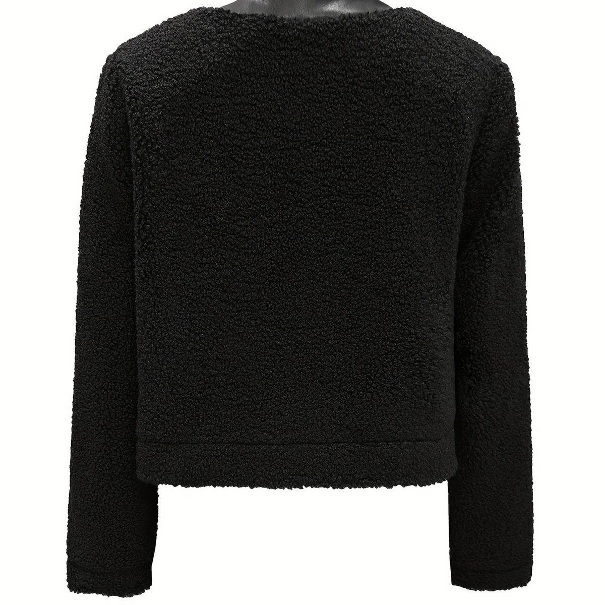 Faux fur crew neck short long-sleeved jacket