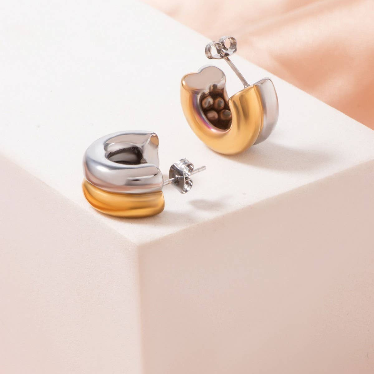 GEOMETRIC GOLD-PLATED FASHION DOUBLE-LAYER EARRINGS