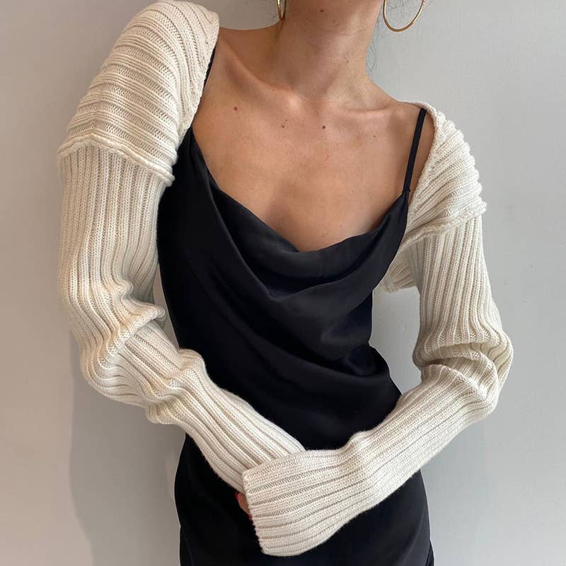 SEXY SOLID ULTRA SHORT LONG SLEEVE SWEATER JACKET