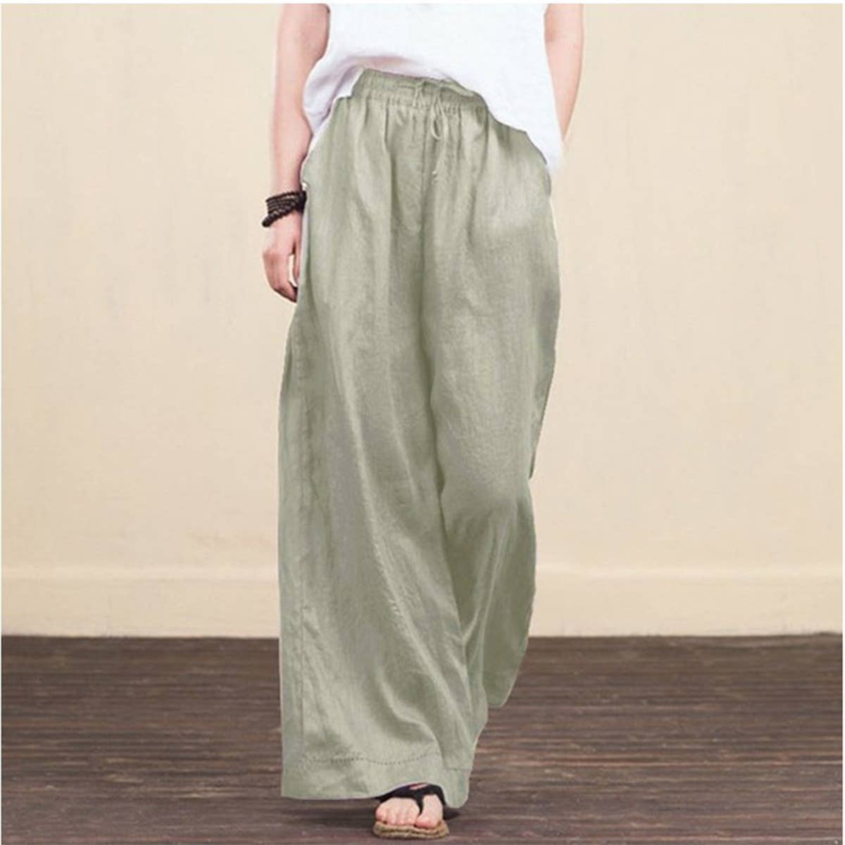 Baggy wide-leg pants stylish cotton hemp pants