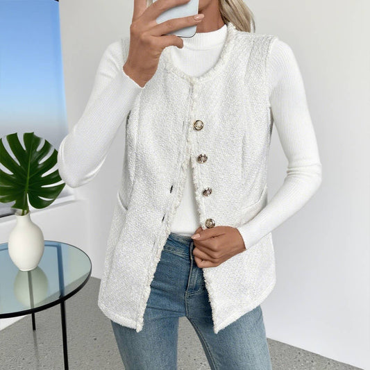 Solid-colored, elegant cardigan vest