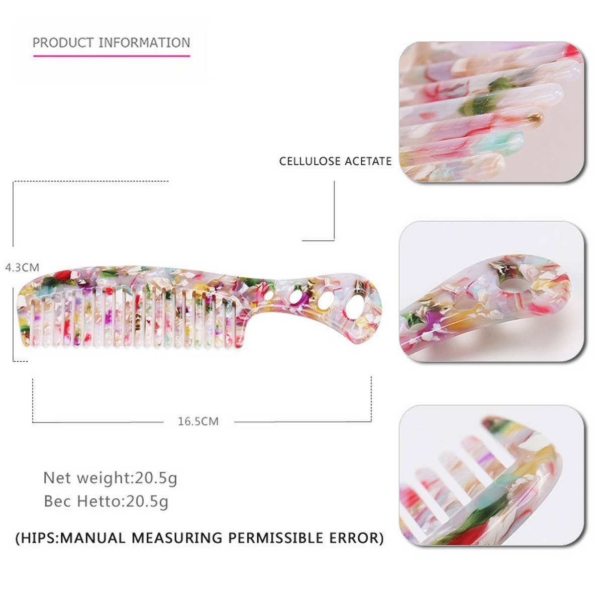 GRADIENT TOOTH ACETATE HAIR COMB WIDE TOOTH COMB