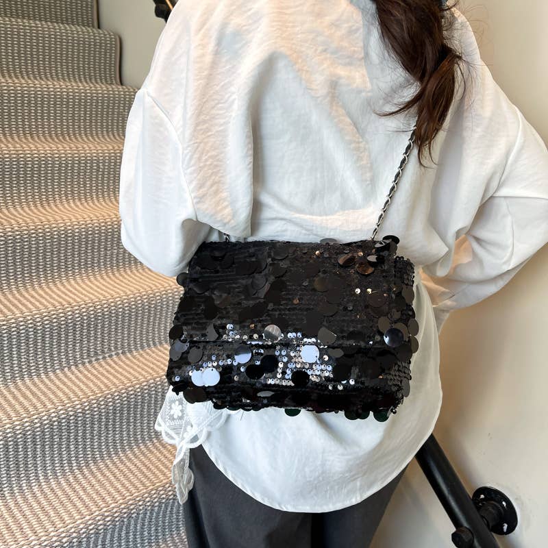 Fashionable sequined niche crossbody chain bag