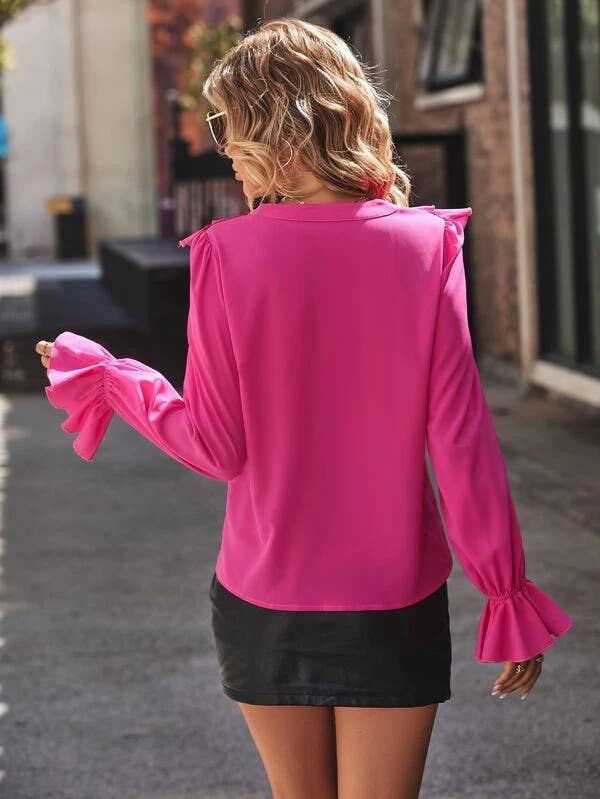 V-NECK RUFFLED ELEGANT STYLE SHIRT