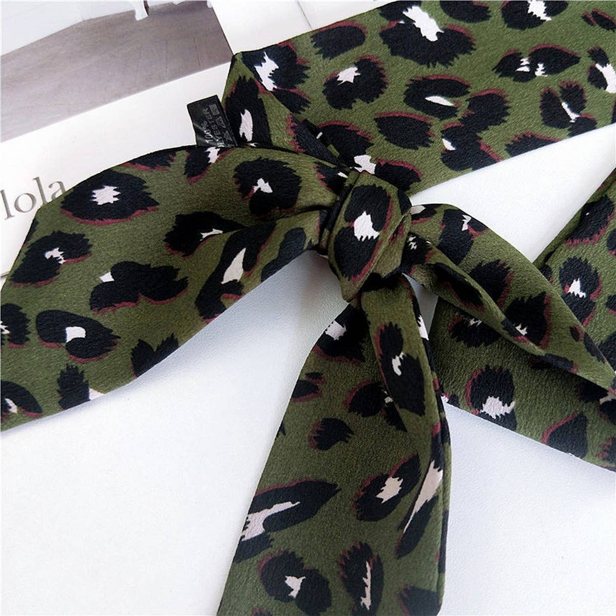 CWASC2385_MULTI COLORED HANDLE RIBBON LEOPARD PRINT SCARF