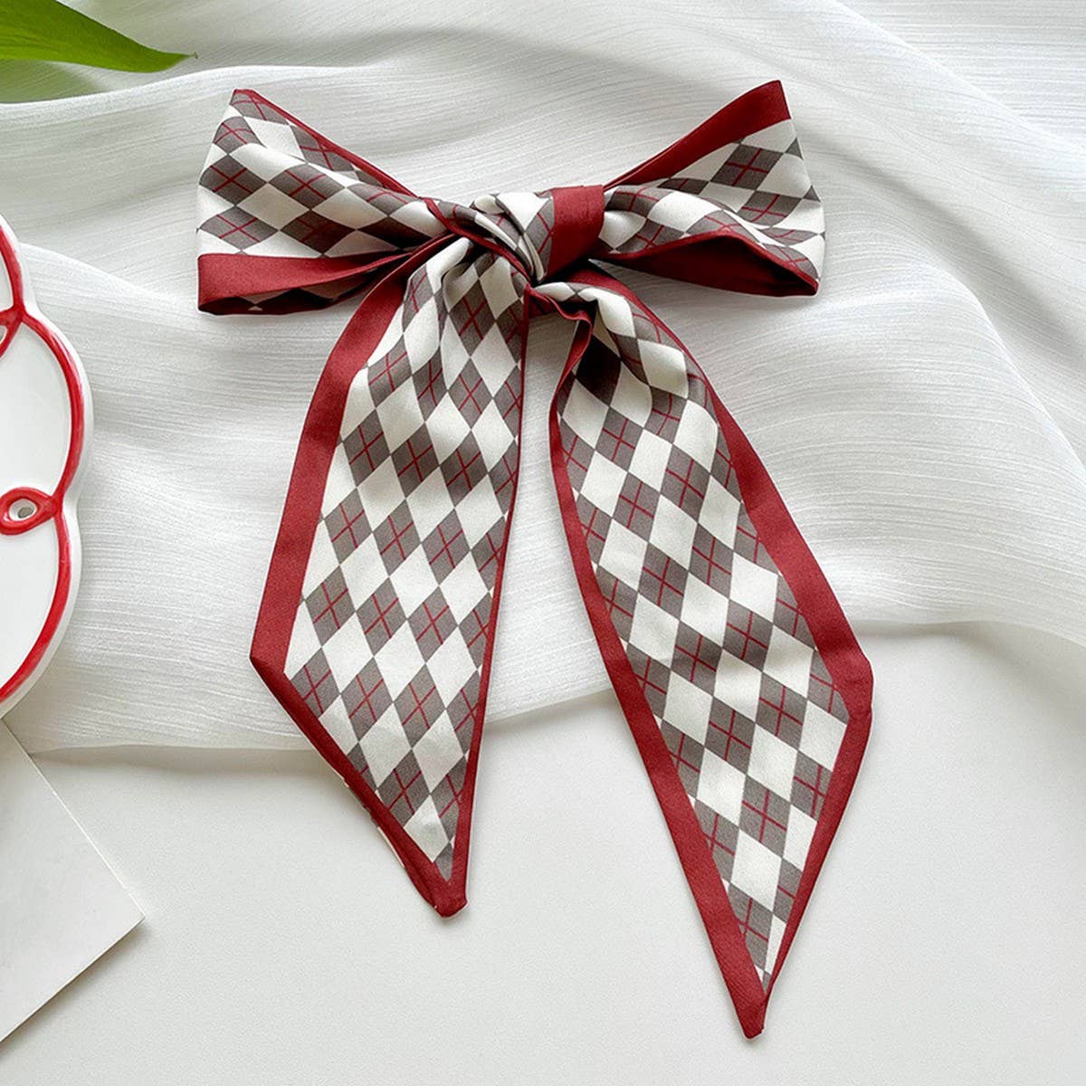 Red Skinny Twilly Scarf ??Hair  Ribbon Accessory_CWASC1981