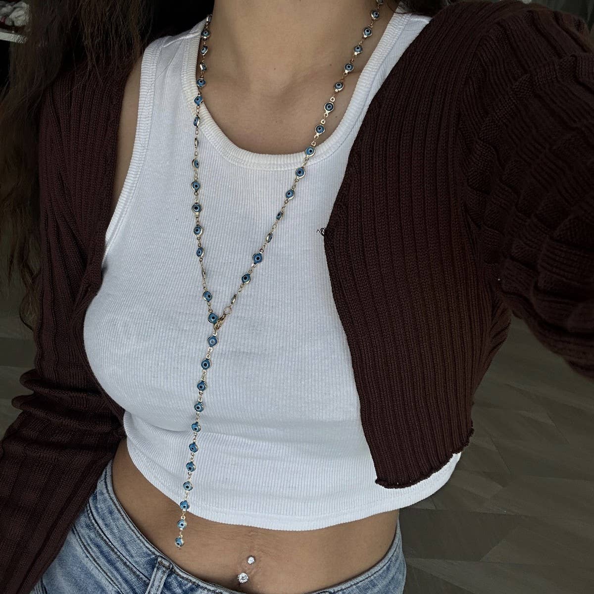 FASHIONABLE COLORFUL CRYSTAL Y-SHAPED NECKLACE