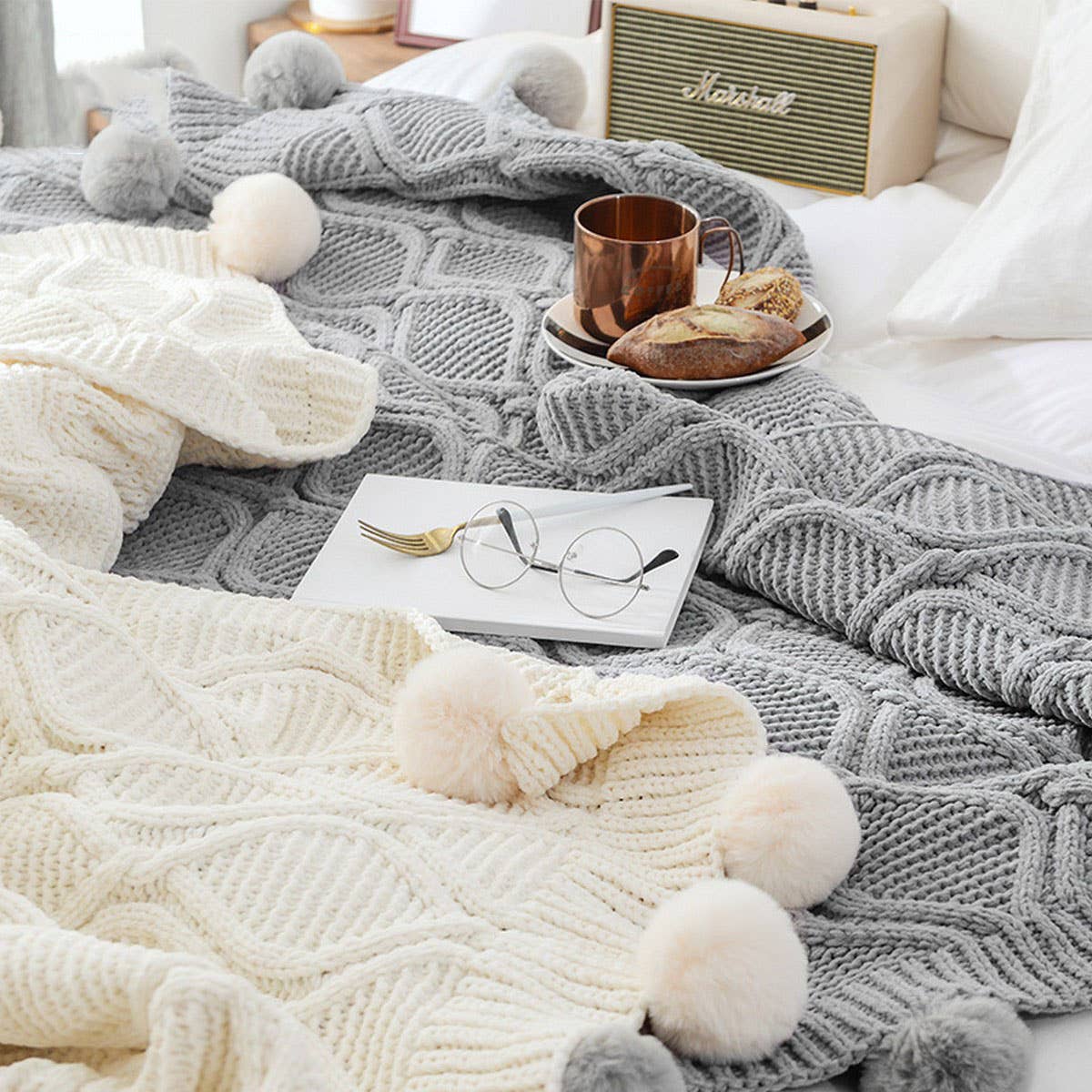 SOLID COLOR COMFORTABLE KNITTED BALL THROW BLANKET_CWMM2363