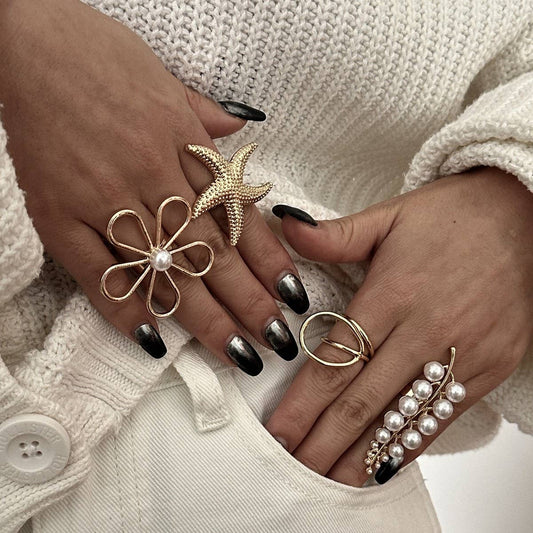 IRREGULAR HOLLOW WINDING IMITATION PEARL RING