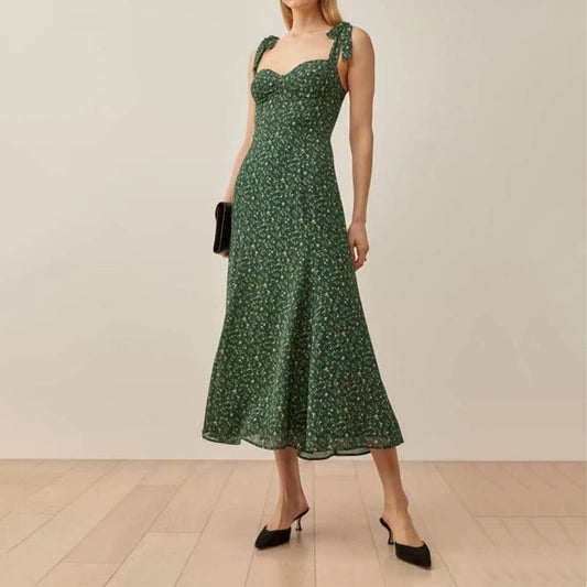 SMALL FLORAL PRINT SLIM-FIT WAIST HALTER DRESS