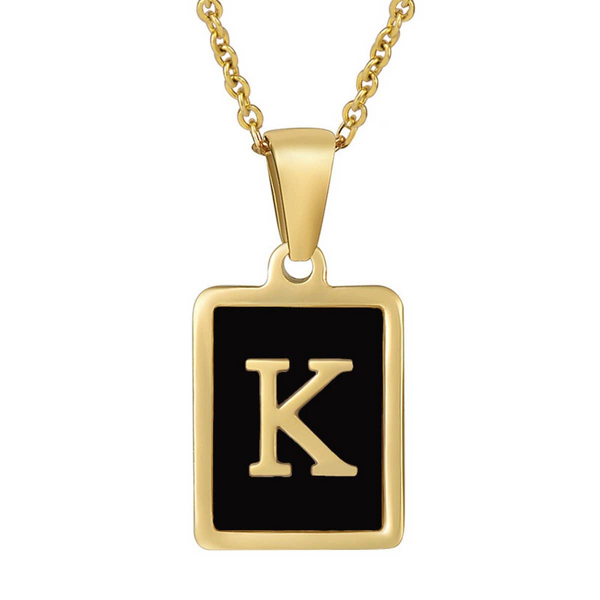 CWAJE1947_Personality Square Black Letter Necklace,Gold