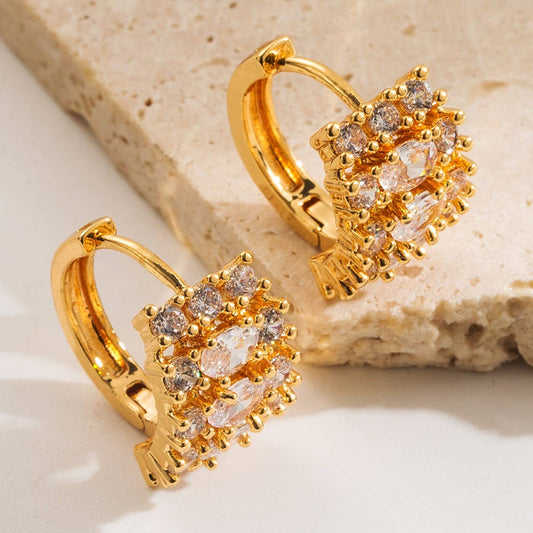 Colorful CZ Hollow Hoop Earrings Gold-Plated Brass
