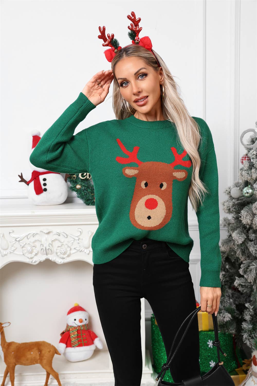 Cartoon Deer Long-Sleeved Christmas Sweater_Cwoswl07959
