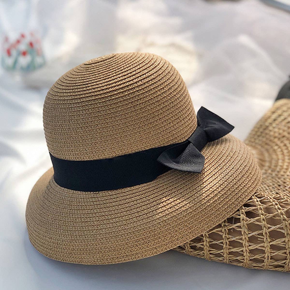 Summer outdoor fashion bow straw hat_CWAH3410