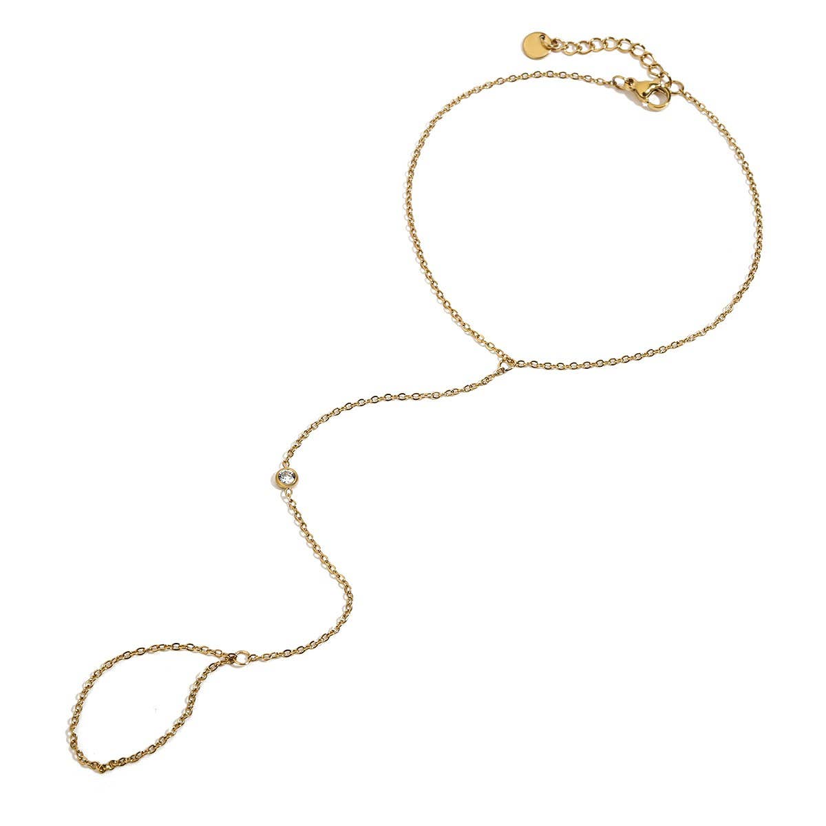 Trendy Zircon Link Ring & Anklet, 18K Gold Steel