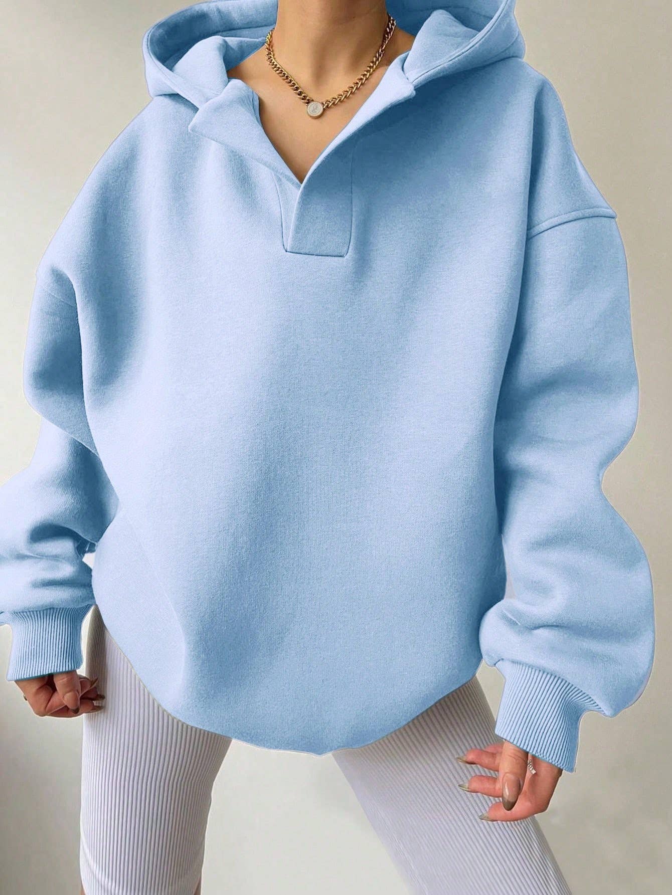 SOLID COLOR LONG SLEEVE LOOSE HOODED SWEATSHIRT