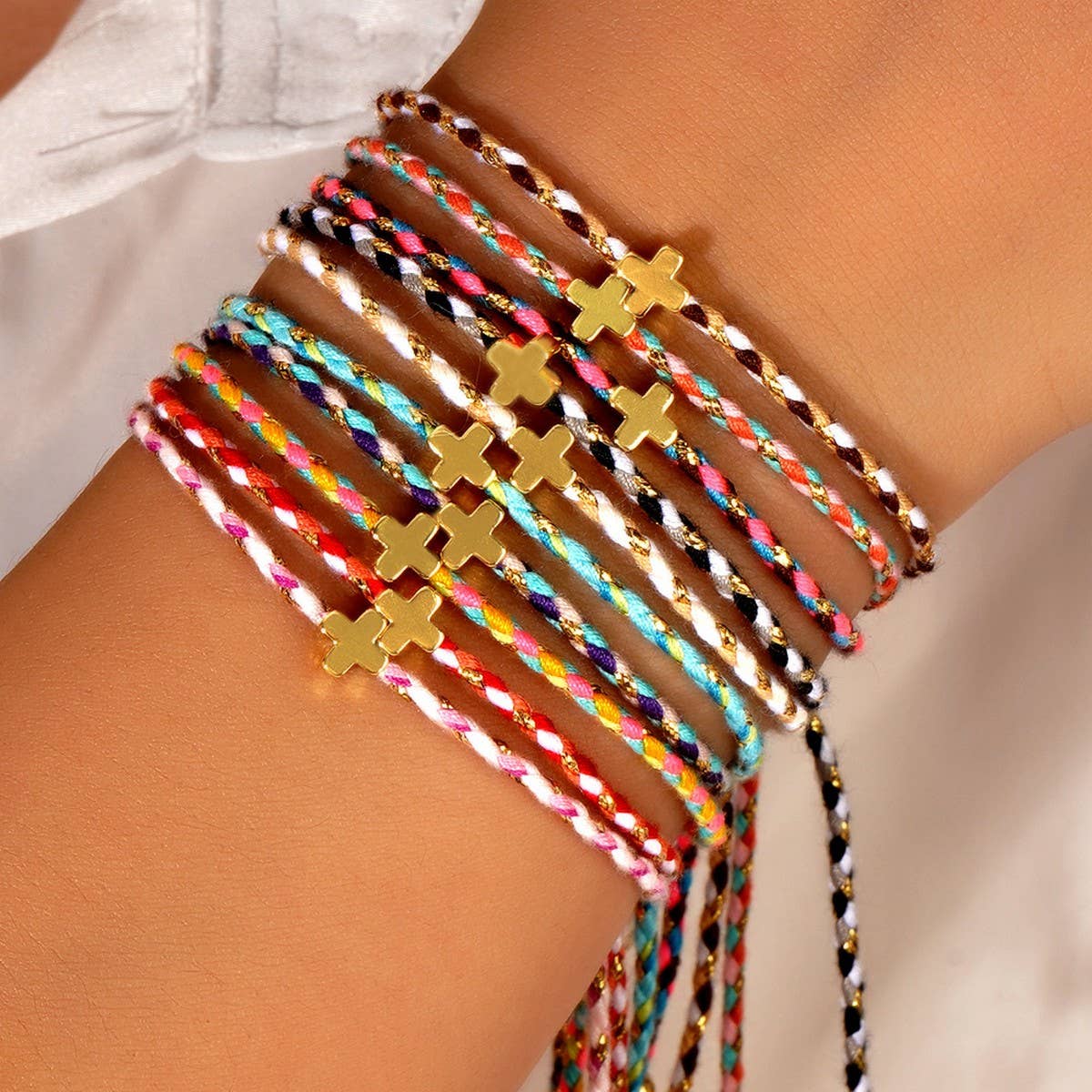 DIY HANDMADE FOUR-COLOR COTTON CROSS BRACELET