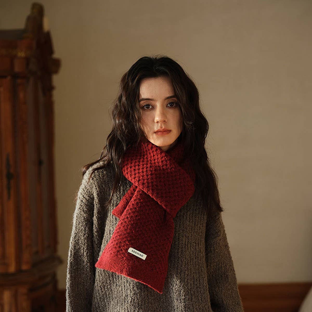Wool Blend Knit Scarf ??Dual-Sided Winter Wrap_CWASC2352