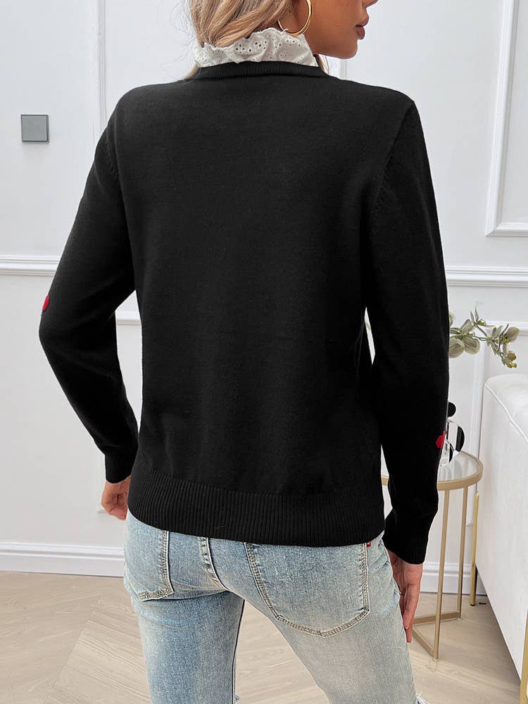 TEMPERAMENT CASUAL EMBROIDERED LOVE SWEATER