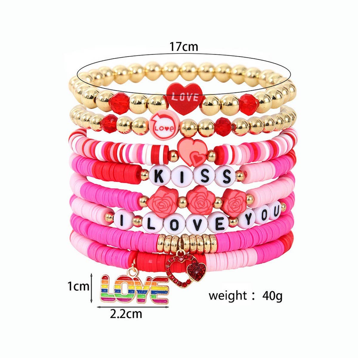 SWEET POLYMER CLAY LOVE PENDANT BRACELET SET