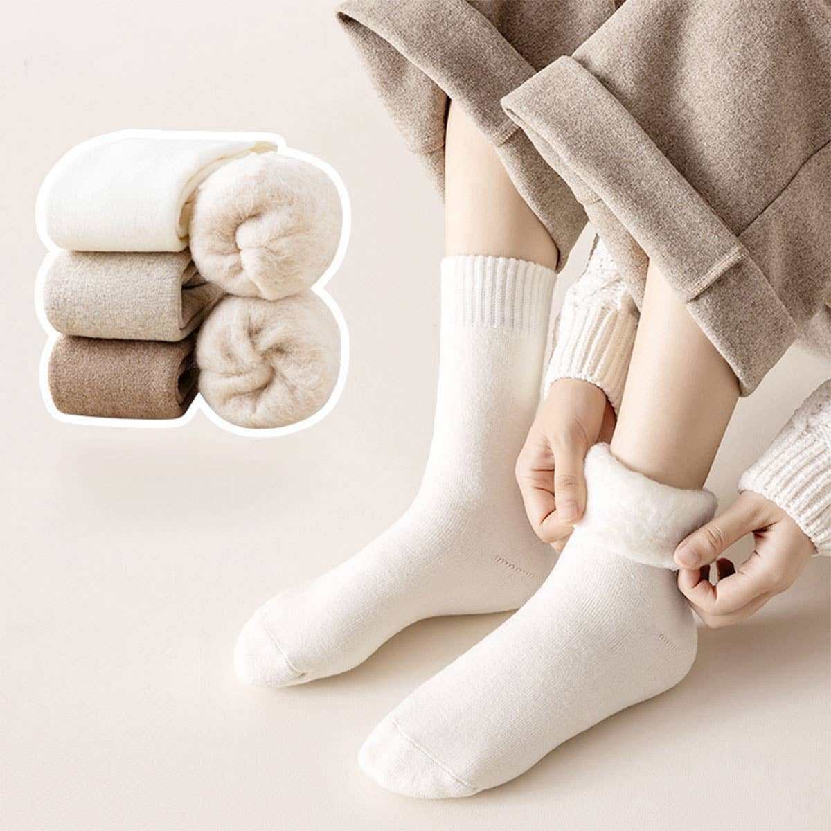 Thermal Fleece-Lined Crew Socks for Women, Winter