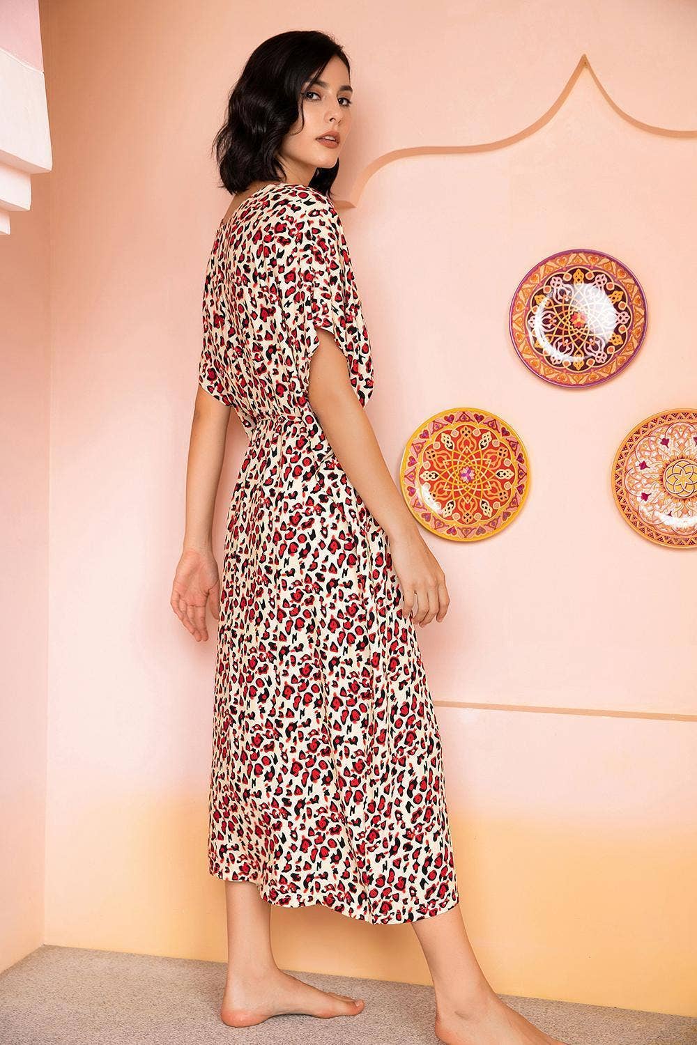 RAYON COTTON LONG FLORAL V-NECK NIGHTDRESS