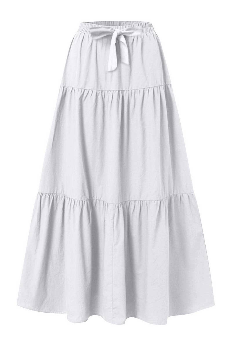 CWBLS0559_BOW WAIST TIERED SOLID MIDI SKIRT