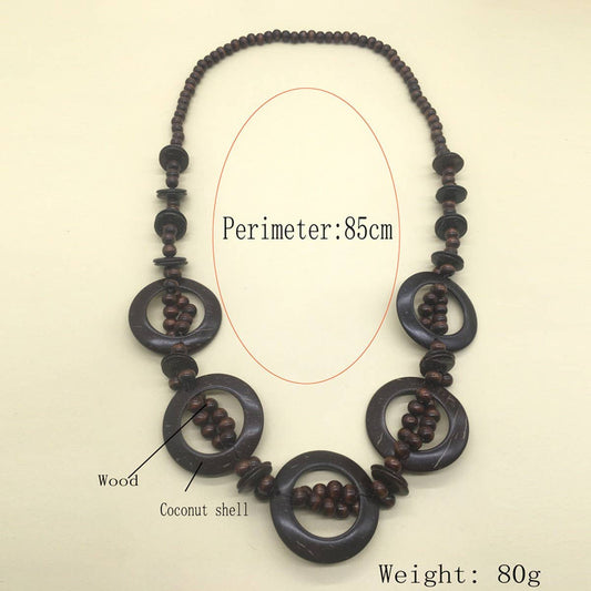 ETHNIC COCONUT SHELL WOOD BEAD NECKLACE