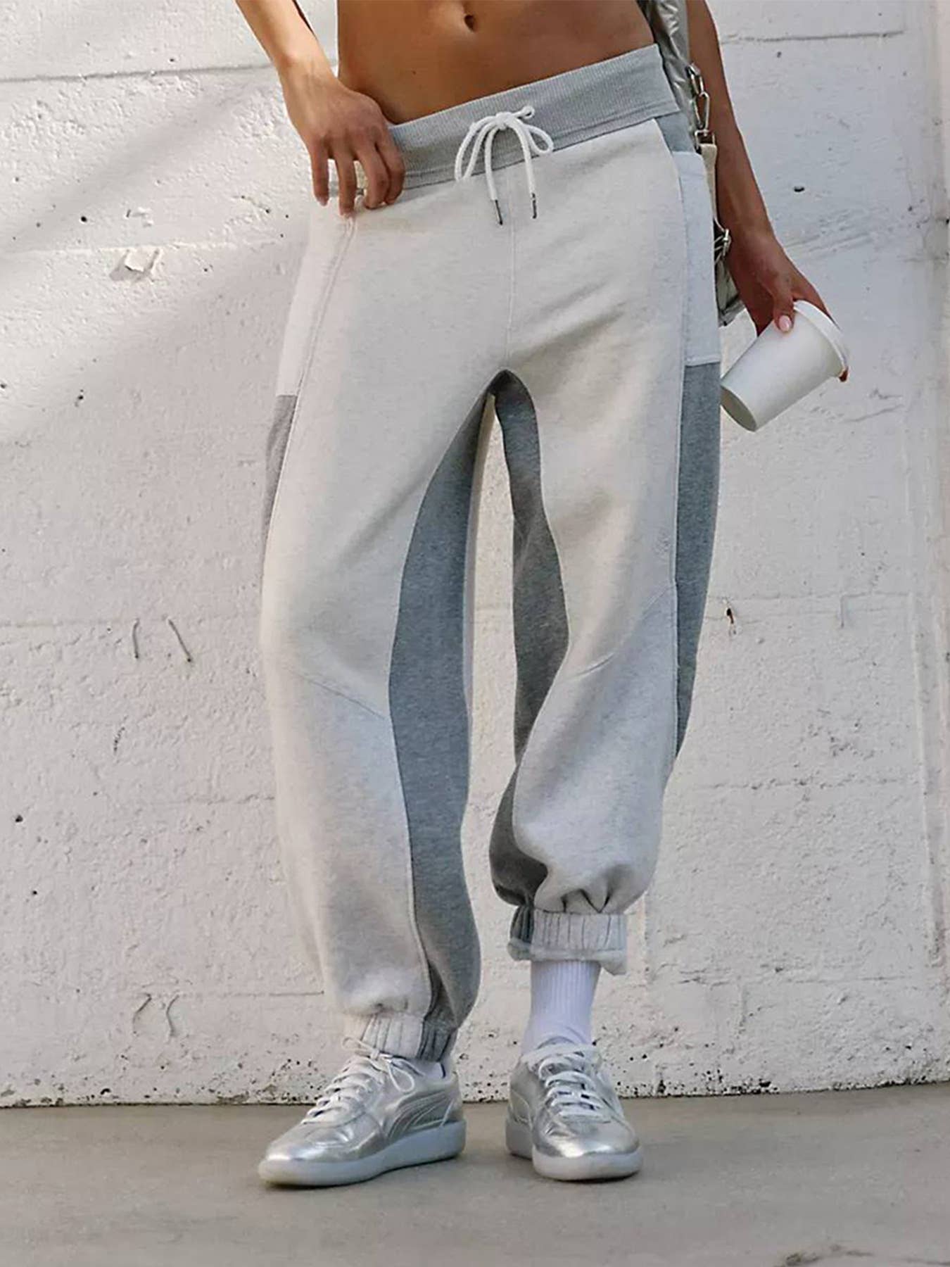 Spliced sports elastic waist guard pants