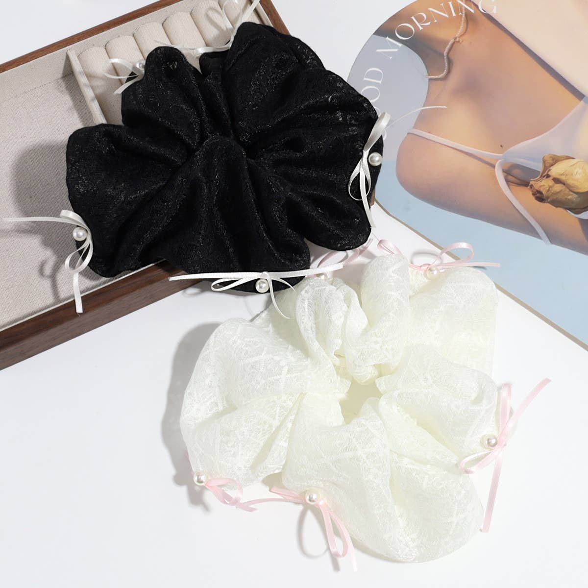 SIMPLE PEARL BOW FABRIC HAIR ROPE_CWAHA2207