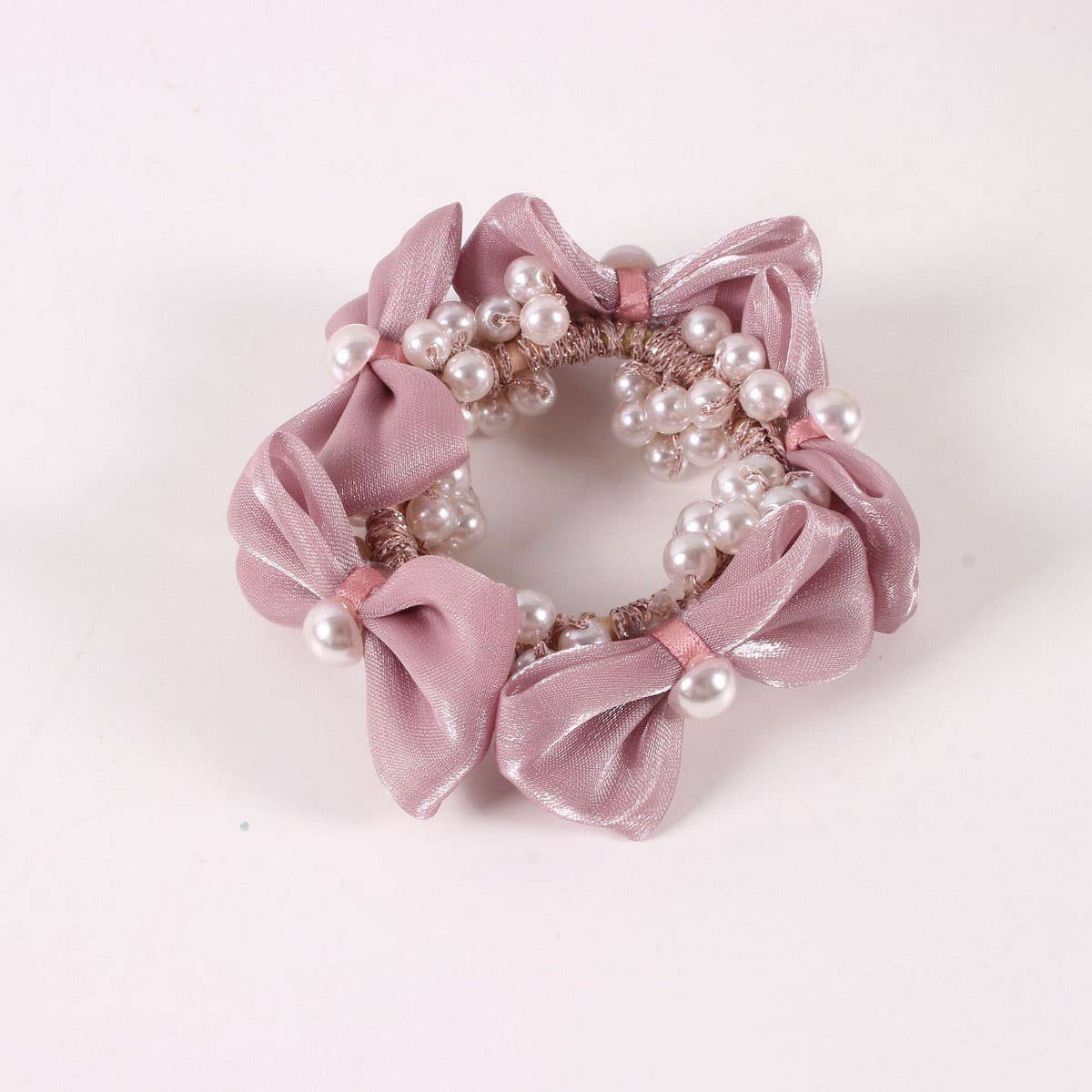 Elegant Pearl Satin Bow Elastic Hair Tie