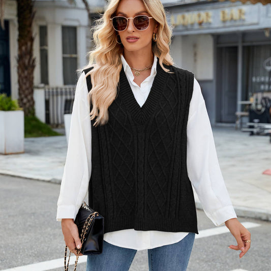 V-NECK LOOSE OUTSIDE VEST SOLID COLOR VEST