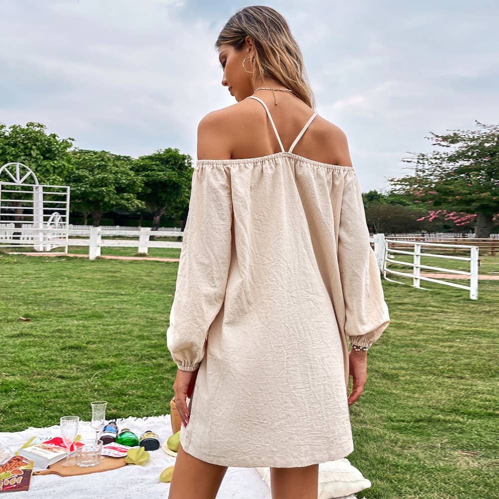 Strapless, strapless, long-sleeved dress