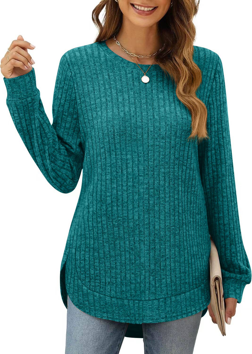 SOLID COLOR ROUND NECK LONG SLEEVE BRUSHED SHIRT