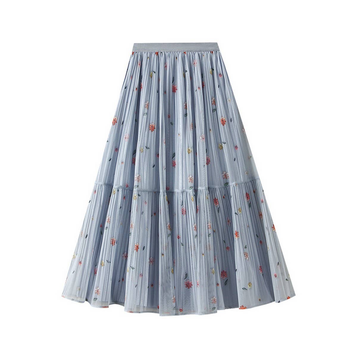 Reversible Floral Mesh Pleated Midi Skirt