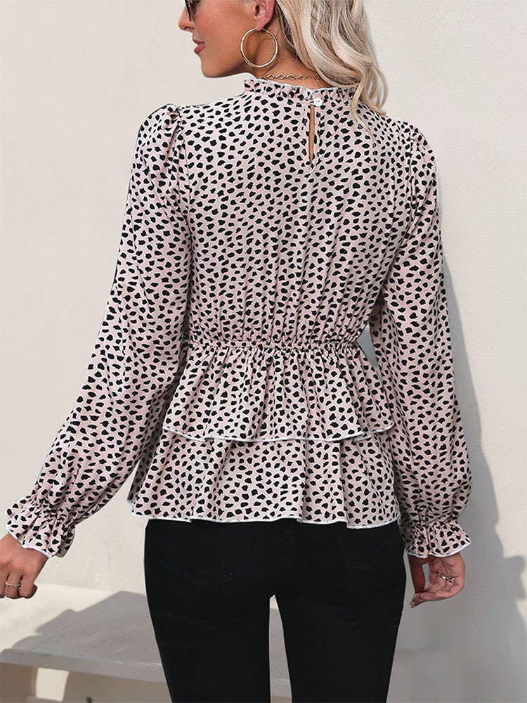 LEOPARD PRINT TAILORED PEPLUM PATCHWORK TOP