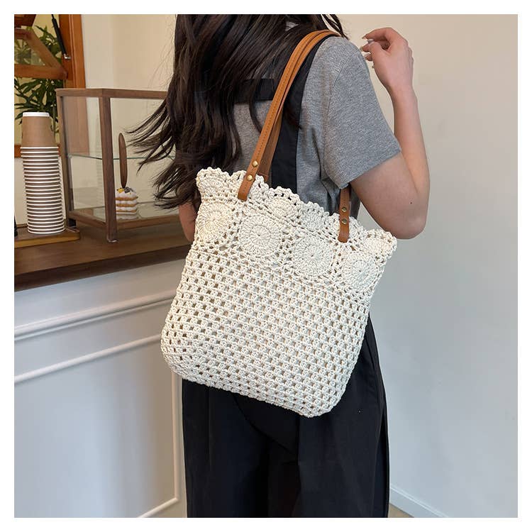 Hollowed-out large-capacity artistic woven bag