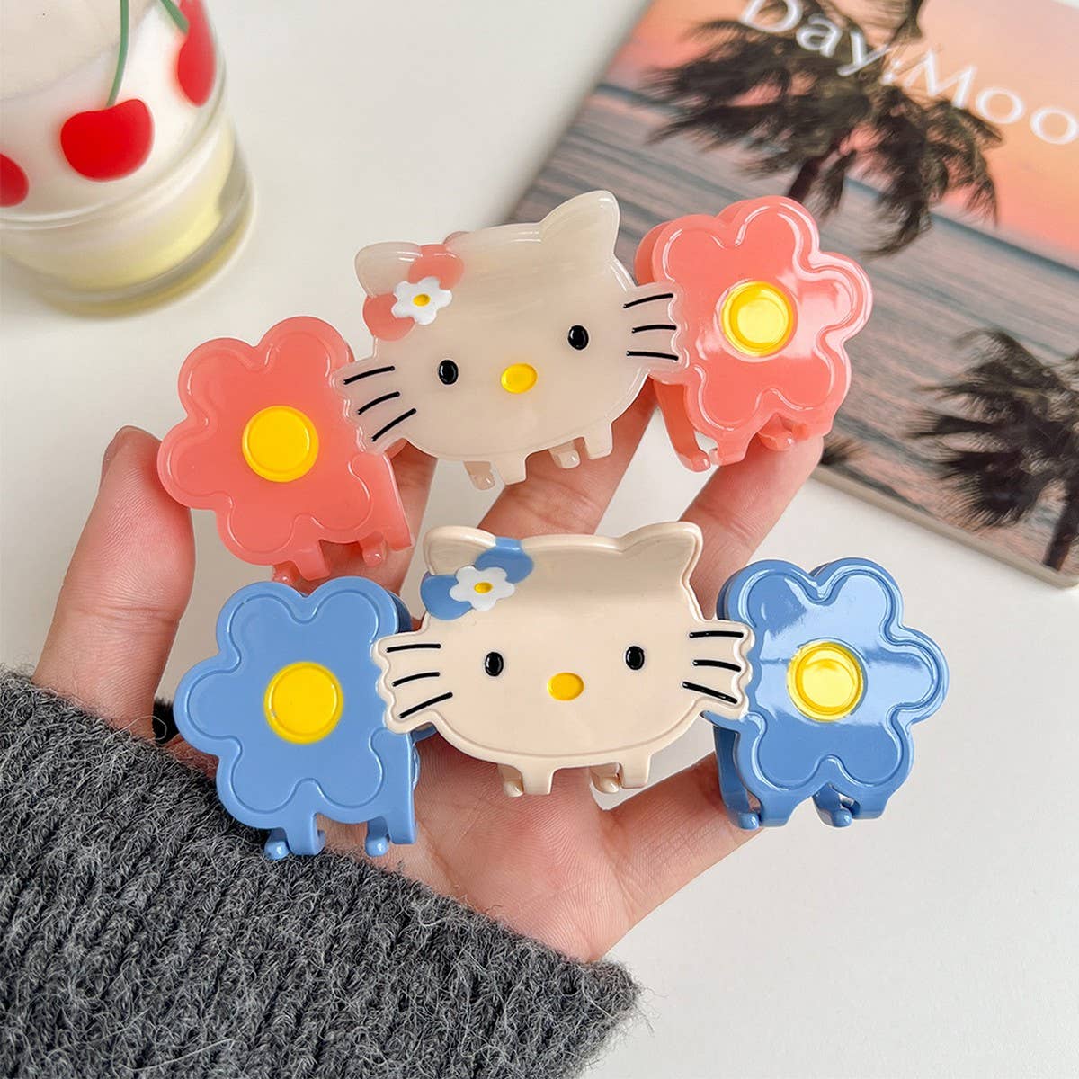 Cat & Flower Acetate Claw ??Cute Cartoon Clip_CWAHA6010