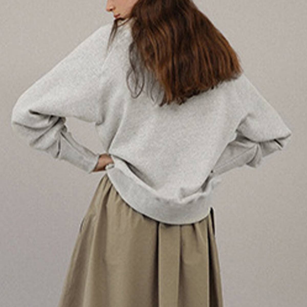 SOLID COLOR LOOSE PULLOVER CREW-NECK HOODIE