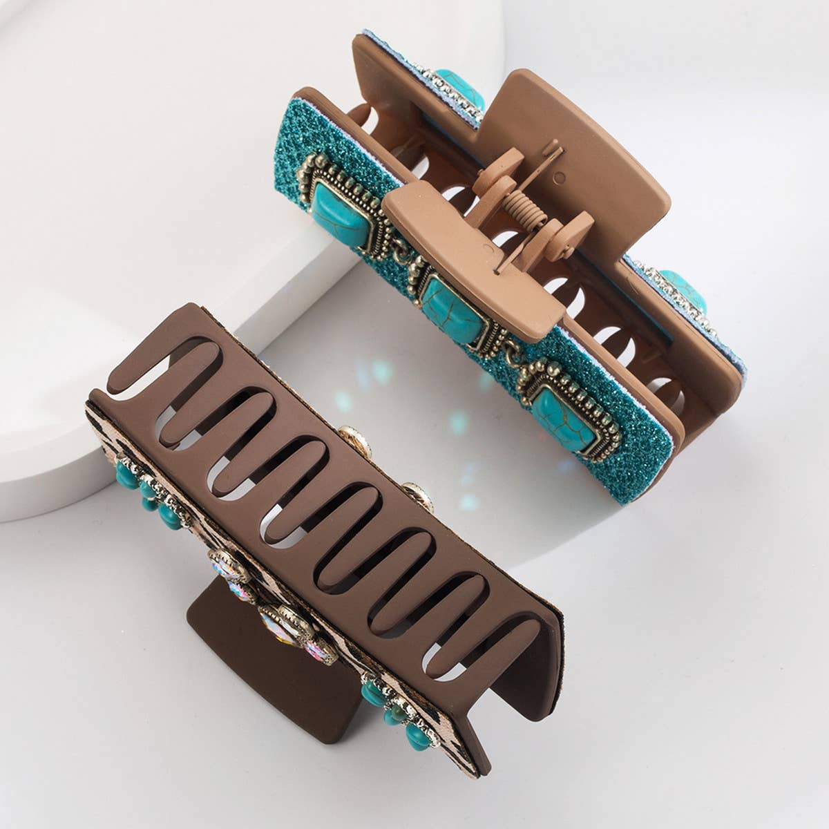 Antique Silver Turquoise Western Hair Claw_CWAHA1766