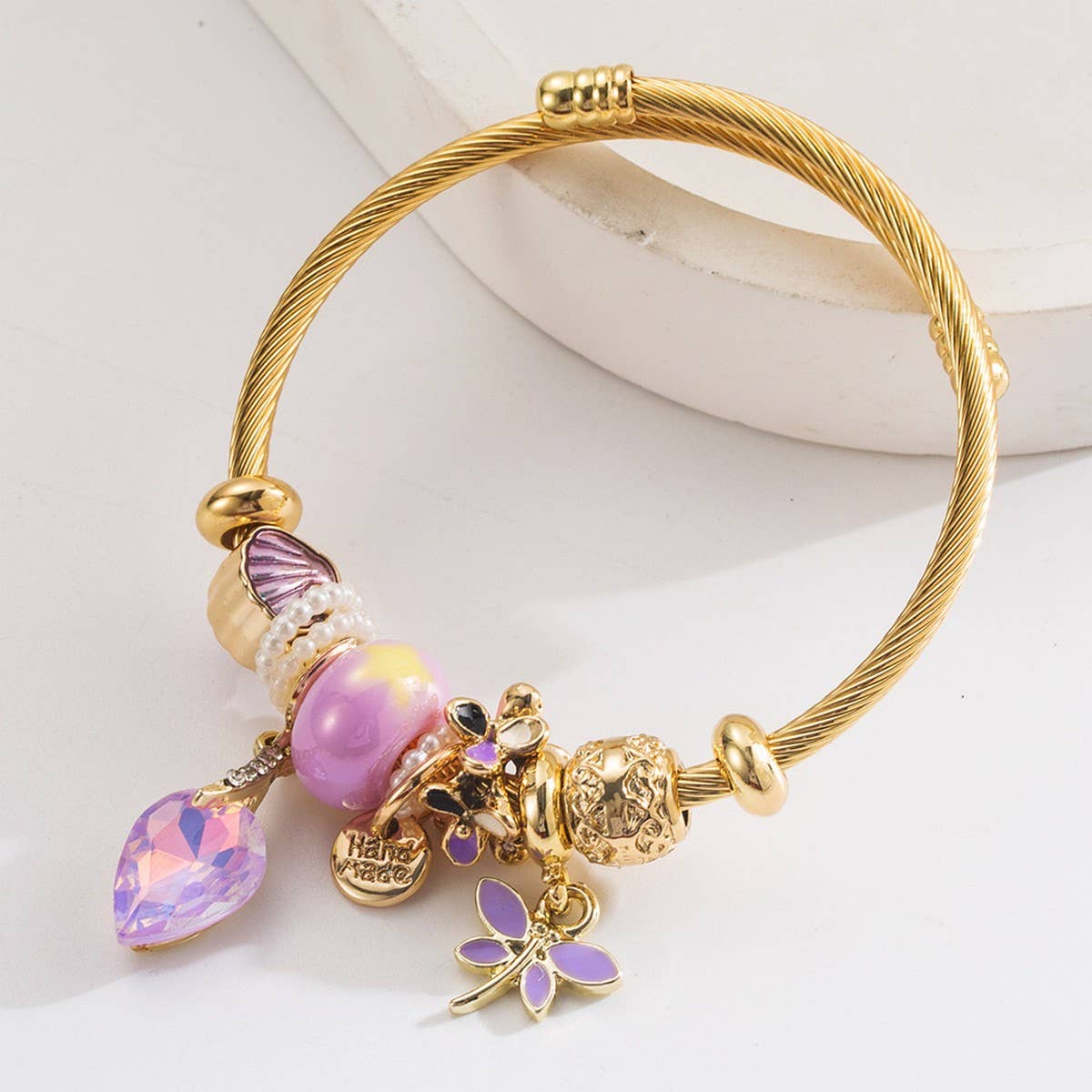 Personalized Letter & Dragonfly Charm Bracelet_CWMM8603